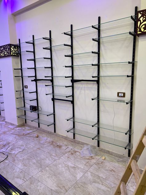 Racks Design Display For Shop, Store Counter Design, Steel Stairs Design, Window Glass Design, Jewelry Store Interior, Store Shelves Design, Staircase Railing Design, Retail Store Interior Design, Store Counter