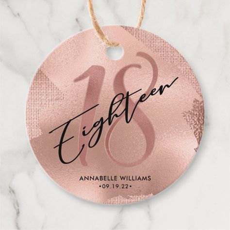 18th Birthday Giveaways Ideas, 18th Debut Ideas, Gold 18th Birthday, Souvenir Tags, Invitation Rose Gold, Typography Script, Rose Gold Backgrounds, Tags Design, 18th Bday