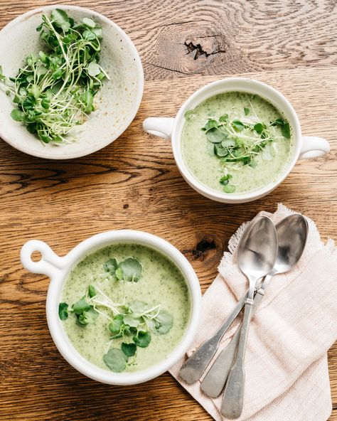 Watercress Soup, Dark Green Leaves, Sweet Potato Recipes Casserole, Creamy Potato, Watercress, Sweet Potato Casserole, Culinary Skills, Cooking Skills, Potato Soup