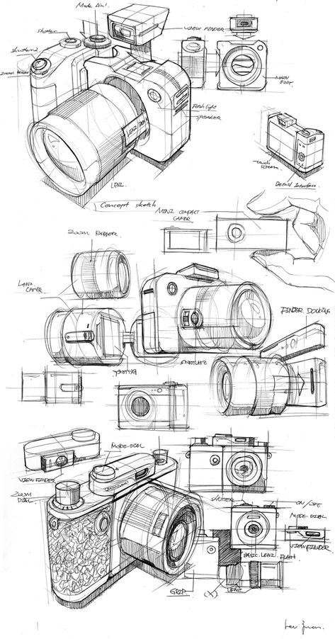 M-Tro Camera by Juan Lee, via Behance ✤ || CHARACTER DESIGN REFERENCES | キャラクターデザイン | çizgi film • Find more at https://www.facebook.com/CharacterDesignReferences & http://www.pinterest.com/characterdesigh✤ Fotocamere Vintage, Structural Drawing, Camera Drawing, Some Drawings, Cool Pencil Drawings, Object Drawing, Industrial Design Sketch, Foto Tips, Perspective Drawing