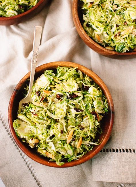 Honey Mustard Brussels Sprout Coleslaw Brussels Slaw, Coleslaw Healthy, Mustard Slaw, Summer Slaw, Kale Slaw, Cookie And Kate, Tart Cherries, Summer Potluck, Sprout Salad