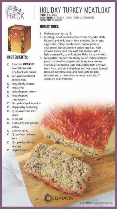 Turkey meatloaf medifast Optavia Lean And Green Recipes, Medifast Recipes, Optavia Lean And Green, Lean Protein Meals, Lean And Green, Lean Meals, Turkey Meatloaf, Green Recipes, Lean And Green Meals