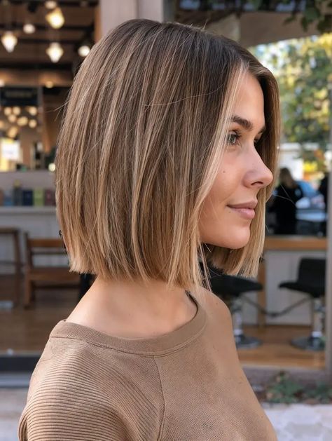 Short Haircuts For Women Above Shoulder, Yourwifeknows Hair, Straight Hair Bob Haircut, Bronde Balayage Bob, Chin Bob Haircut, Short Straight Haircuts, Mom Bob, Haircut Short Hairstyles, Light Brown Bob