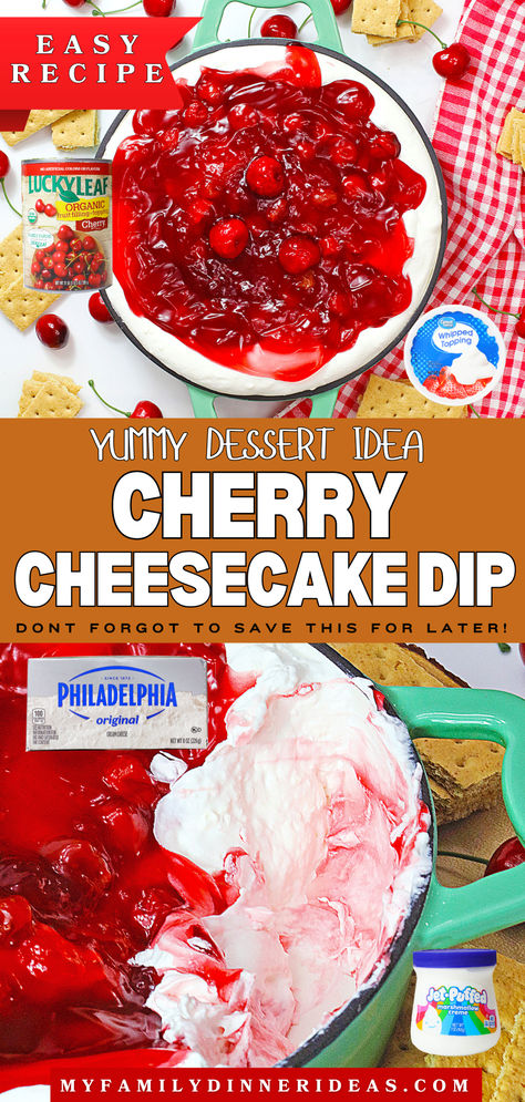 Cherry cheesecake dip Strawberry Cheesecake Dip, Cherry Cheesecake Dip, Sweet Cherry Pie, Cheesecake Balls, Cherry Topping, Easy Dip, Canning Cherry Pie Filling, Canned Cherries, Cheesecake Dip