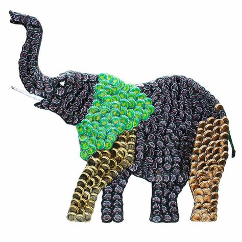 Beer Bottle Cap Art, Beer Bottle Cap Crafts, Diy Bottle Cap Crafts, Beer Cap Art, Bottle Top Crafts, Bottle Cap Projects, Elephant Wall Decor, Cap Art, Recycled Art Projects