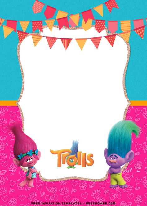 8+ Adorable Trolls Birthday Invitation Templates For Your Kid’s Birthday | Beeshower Trolls Birthday Party Invitations, Trolls Invitation Template, Trolls Template Printable, Box Trolls Movie Poster, Trolls Water Bottle Labels Free, Happy Birthday Friend Funny, Peony Wedding Invitations, Free Printable Baby Shower Invitations, Fall Baby Shower Invites