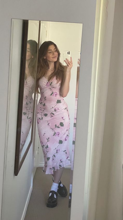 outfit inspo | floral dress | mary-jane shoes Mary Jane Shoes Dress Outfit, Maxi Dress With Loafers Outfit, Mary Janes Outfit Dresses, Dress And Mary Janes Outfit, Mary Janes Dress Outfit, Mary Jane Dress Outfit, Mary Jane Shoes Outfit Summer, How To Style Mary Jane Shoes, Mary Jane Shoes Outfit Dress