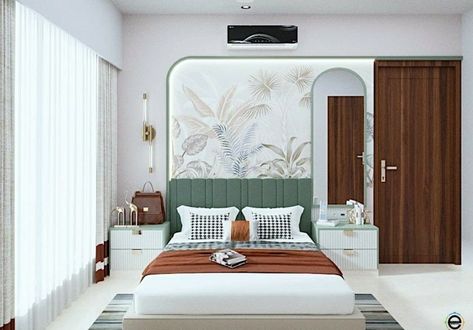 Bedroom Bed Back Wall Design With Door, Wardrobe Behind Bed Wall, Bedroom Bed Wall Design, Wall Behind Bed, Bed Back Design, Bungalow Interior, Unique Bedroom Design, Modern Style Bedroom, Kids Room Interior Design