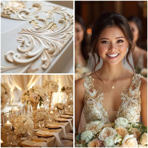 Pristine White and Gold Wedding Theme Ideas for Purity Wedding Themes Classy, Gold Wedding Theme Ideas, Greek Wedding Theme, White And Gold Wedding Themes, Gold And Black Wedding, White And Gold Wedding, Wedding Theme Ideas, Gold Wedding Theme, Gold Palette