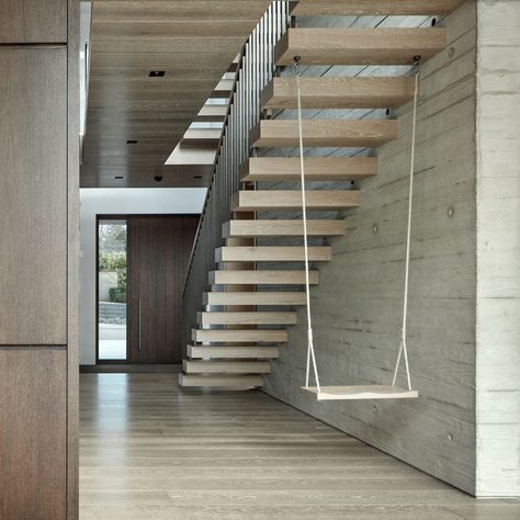 درج السلم, Indoor Swing, Glazed Walls, Concrete Stairs, Floating Stairs, Floating Staircase, Stair Case, Concrete Steps, Modern Staircase