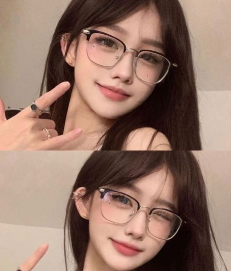 Douyin Makeup With Glasses, Douyin Glasses Makeup, Makeup Ideas With Glasses, Douyin Glasses, Asian Makeup Glasses, Girl With Glasses Aesthetic, Eye Glasses Aesthetic, Douyin Beauty, Eye Makeup For Glasses