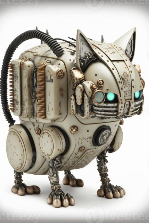 close up of a robot cat on a white background. generative ai. Robot Cat, A Robot, Cat Stuff, Environment Design, Print Models, Roleplaying Game, 3d Print, Artist Inspiration, 3d Printing