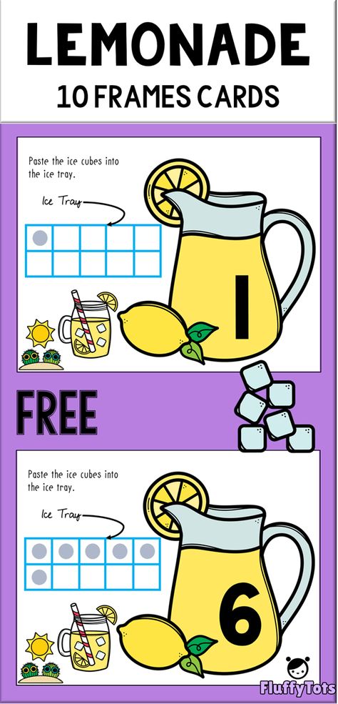 FREE Lemonade 10-Frames Cards | Are you looking for fun Summer Math Review for your preschool? You definitely want to grab this FREE Summer Lemonade 10-Frames Cards!   This LOW PREP pack helps your kids to review counting from number to number 10 in an exciting way!  #summerreview #preschoolmath #homeschool #mathcenter #freeprintables Summer Math Activities, Summer Activities For Toddlers, Summer Preschool Activities, Summer Homeschool, Summer Lemonade, Math Activities For Kids, Summer Math, Summer Preschool, Math Printables