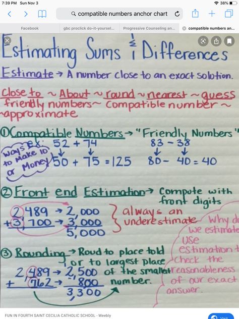 Estimation Anchor Chart, Front End Estimation, Estimation Activities, Number Anchor Charts, Compatible Numbers, Math Logic Puzzles, Teaching Math Strategies, Math Anchor Charts, Upper Elementary Math