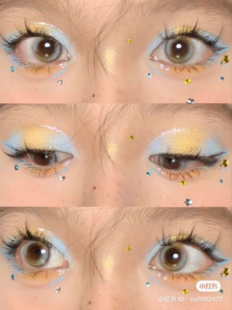 Dr Makeup, Moodboard Theme, Skincare Headband, Shower Makeup, Makeup Layout, Eyeshadow Blue, Yellow Eye Makeup, Funky Makeup, Yellow Makeup