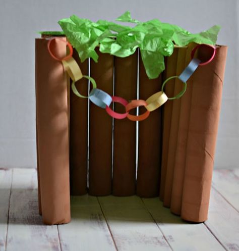 Make a Model Sukkah - Crafts & Coloring Pages - Jewish Kids Sukkot Activities, Sukkot Crafts, Sukkot Decorations, Happy Sukkot, Simchat Torah, Jewish Crafts, Feast Of Tabernacles, Green Tissue Paper, Bible Crafts For Kids