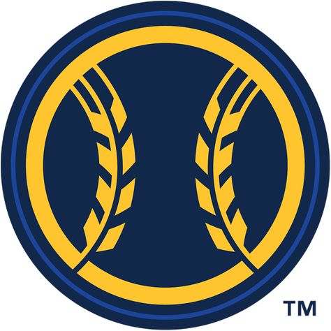 Milwaukee Brewers Alternate Logo (2020-Pres) - A navy blue baseball with yellow wheat in place of the stitching SportsLogos.Net Football Logo Design, Milwaukee Brewers Baseball, Baseball Teams Logo, Ball Logo, Sports Logo Inspiration, Team Logo Design, Car Sticker Design, Mlb Logos, Sigil Magic