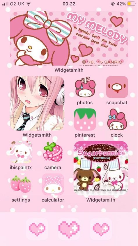 Cutecore Theme Phone, Cute Core Homescreen, Cutecore Homescreen Layout, Kawaii Homescreen Ideas, Cutecore Phone Layout, Kawaii Phone Layout, Iphone 6 Aesthetic, Kawaii Phone Theme, Cutecore Homescreen