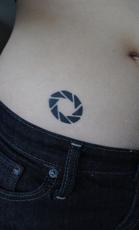 Aperture Tattoo, Portal Tattoo, Aperture Laboratories, Video Game Tattoos, Science Tattoo, Nerd Tattoo, Wicked Tattoos, Tattoo Color, Portal 2