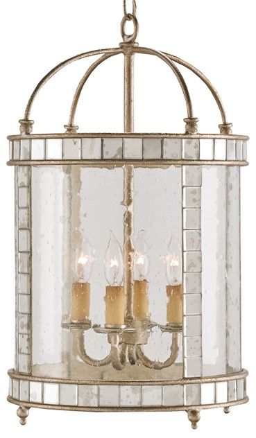 Large Corsica Lantern design by Currey & Company Silver Lanterns, Antiqued Mirror, Bath Lighting, Large Lanterns, Small Lanterns, Lantern Chandelier, Seeded Glass, Lantern Pendant, Antique Mirror