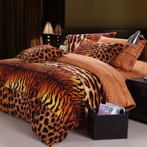 Tiger Stripe Print Jungle Theme 100% Cotton Bedding Sets - EnjoyBedding.com Victoria Secret Bedroom, Animal Print Bedding, Full Bedding Sets, Print Bedroom, African Home Decor, Comforter Bedding Sets, Cotton Bedding Sets, Queen Bedding Sets, Queen Comforter Sets