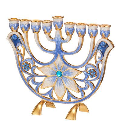 Jewish Candle, Menorah Candles, Chanukah Decor, Judaica Art, Ivory Flower, Crystal Candle Holder, Religious Symbols, Hanukkah Gifts, Jewish Art