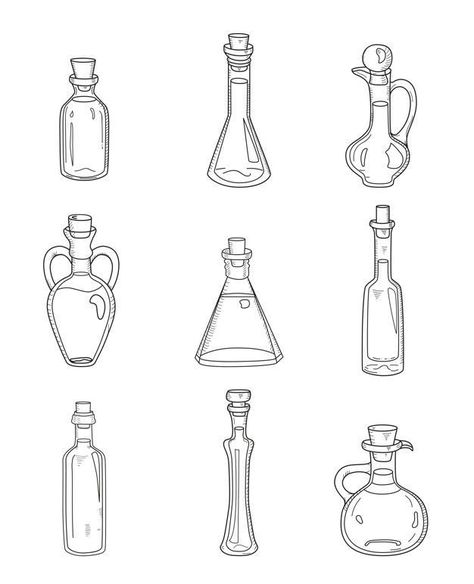 Witch Drawing, Bottle Drawing, Magic Bottles, Vector Food, Coloring Book Art, Drawing Practice, Doodle Drawings, Drawing Tips, Book Of Shadows