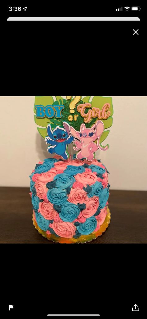 Stitch And Angel Gender Reveal, Angel Gender Reveal, Angel Gender, 3d Cake Toppers, Baby Gender Reveal Party, Angel Cake, 3d Cake, Gender Reveal Cake, Stitch And Angel