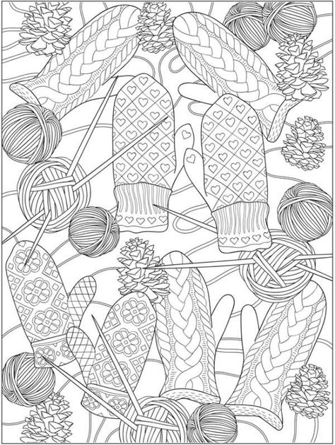 Knitting Coloring Pages, Hygge Coloring Page, Cozy Coloring Pages, Winter Coloring Pages, Adult Colouring Printables, Dover Publications, Adult Colouring Pages, Colouring Printables, Adult Coloring Book Pages