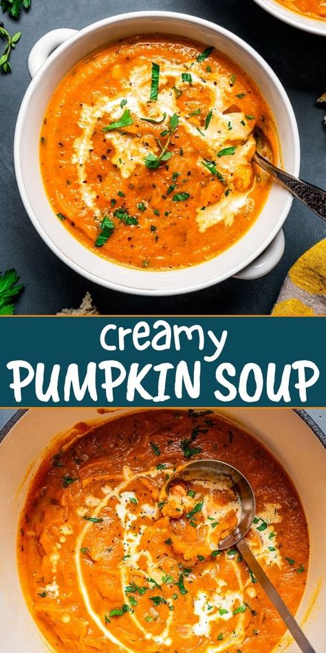 Cozy up with a bowl of creamy homemade pumpkin soup this fall! This quick and satisfying pumpkin soup recipe is perfect for chilly evenings. Pumpkin Soup With Canned Pumpkin, Best Fall Recipes, Creamy Pumpkin Soup Recipe, Pumpkin Soup Recipe Easy, Creamy Pumpkin Soup, Pumpkin Recipes Easy, Fresh Pumpkin, Quick And Easy Soup, Pumpkin Soup Recipe