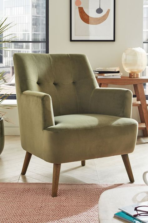 Sage Green Chair, Armchairs Uk, Green Accent Chair, Green Velvet Chair, Dark Sage Green, Nyc Apt, Mid Century Modern Accent Chairs, Sitting Chair, Green Armchair