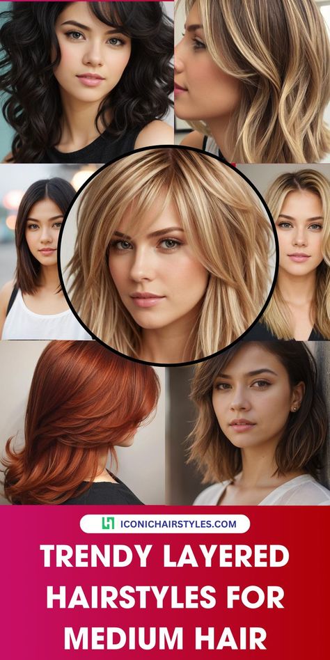 Layered Hairstyles for Medium Hair Haircut With Layers Medium Length, Medium Layered Hair No Bangs, Mermaid Haircut Medium, Haircuts Medium Length Layers, Face Framing Layers Shoulder Length, Layered Volume Haircut, Textured Layers Medium Hair, Chunky Layered Haircuts, Medium Length Hair With Layers Side Part