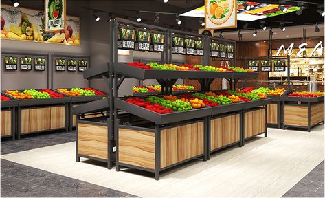 Supermarket fruit shelf, vegetable display shelf, island cabinet, fresh platform, vegetable and Fruit And Vegetable Display, Fruit Shelf, Vegetable Display, Island Cabinet, Supermarket Design Interior, Fruit And Veg Shop, Store Fruit, Vegetable Rack, Halloween Crafts To Sell