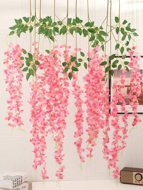 Free Returns ✓ Free Shipping On Orders $49+ ✓. 12pcs Hanging Artificial Wisteria Flower, Pink Faux Flower Vine For Home Decor- Artificial Flowers at SHEIN. Flower Garden Party Decorations, Pink Hanging Flowers, Mini Cafeteria, Cherry Blossom Party, Sakura Wedding, Faux Plants Decor, Wisteria Flower, Wedding Archway