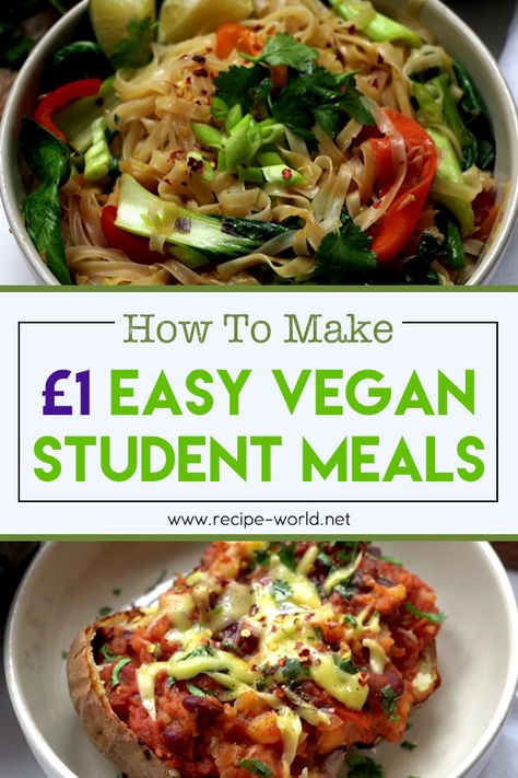 Vegan Student Meals, Student Meals, Vegetarian Recepies, Quick Cheap Meals, One Person Meals, Cheap Vegan Meals, Dorm Food, Cheap Vegan, Vegan Fast Food