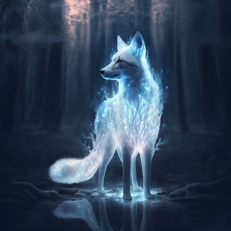 Spirit Animal Fox, Forest Druid, Kitsune Fox Spirit, Spirit Forest, Cute Fox Drawing, Spell Magic, Magical Wolf, Fairytale Creatures, Fox Artwork