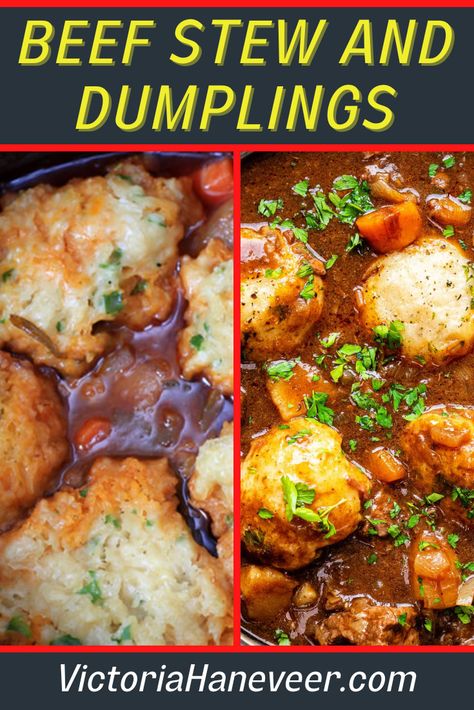 Beef Stew and Dumplings Crockpot Beef Stew with Dumplings Dumplings Crockpot, Beef Stew And Dumplings, Tasty Beef Stew Recipe, Gluten Free Beef Stew, Stew With Dumplings, Spicy Beef Stew, Beef Stew Stove Top, Crockpot Beef Stew, Beef Stew With Dumplings