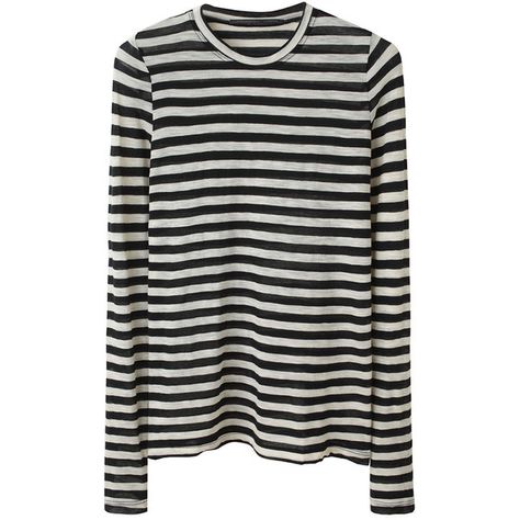 Proenza Schouler Striped Tissue T-Shirt (€340) ❤ liked on Polyvore featuring tops, t-shirts, shirts, sweaters, women, lightweight long sleeve shirt, white and black striped shirt, slim fit t shirts, slim t shirt and black and white striped shirt White Long Sleeve T-shirt With Striped Sleeves, Cheap Black T-shirt With Three Stripes, Black And White Striped Long Sleeve Shirt, Goth Striped Shirt, Shirts Striped, Long Sleeve Jersey Shirt, Black Striped Shirt, Black Horizontal Stripe Short Sleeve T-shirt, Black And White T Shirts