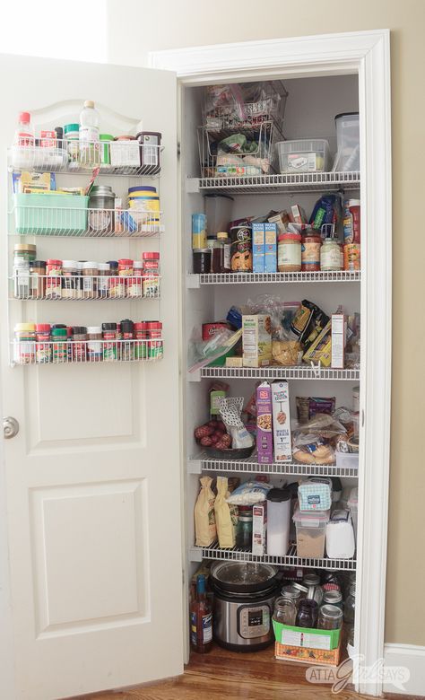 Learn how to maximize your space with these pantry organization ideas. You'll be amazed at how much you can fit into a small pantry. Having an organized pantry will save you money and make dinner prep so much easier. #ad #MadetoMaximize #DesignforSpace #ShelfEnvy #ShelfGenie Small Pantry Closet, Pantry Closet Organization, Tiny Pantry, Pantry Interior, No Pantry Solutions, Pantry Organization Ideas, Small Pantry Organization, Organization Pantry, Organized Pantry