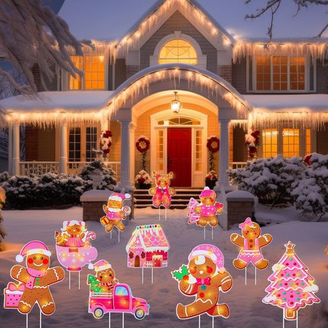 PRICES MAY VARY. Rich and Versatile Package Content: our comprehensive package includes 10 pink Christmas yard signs and 20 sturdy wooden stakes, each with a different gingerbread man design, enough to decorate your yard and pathways, not only are they ideal decorations, but you can also share them with your friends and family Easy to Install: the gingerbread yard stakes are easy and convenient to install, no specialist tools or extra effort required, just insert 2 stakes into each yard sign, al Pink Christmas Decorations Outdoor, Pink Outdoor Christmas Decor, Pink Gingerbread Christmas Decor, Pink Christmas Gingerbread, Christmas Yard Signs, Outdoor Fence Decor, Wooden Stakes, Christmas Candyland, Xmas Gingerbread