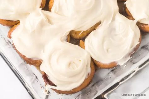 These are the BEST EVER cinnamon rolls with cream cheese frosting. These homemade cinnamon rolls are easy to make and delicious too. The entire family will love these simple to make cinnamon rolls. #eatingonadime #breakfastrecipes #cinnamonrolls #bakedgoods Best Ever Cinnamon Rolls, Easy Homemade Cinnamon Rolls, The Best Cream Cheese Frosting, Best Cream Cheese Frosting, Homemade Cinnamon Rolls Easy, Make Cinnamon Rolls, Cinnamon Rolls With Cream Cheese, Cinnamon Rolls With Cream, Rolls Easy