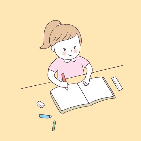 Cartoon cute girl and homework vector. | Premium Vector #Freepik #vector #girl-reading #children-reading #preschool #children-book Reading Preschool, Reading Cartoon, Premium Vector Cartoon, Vector Girl, Children Reading, Girl Reading Book, Doing Homework, Book Drawing, Children Book