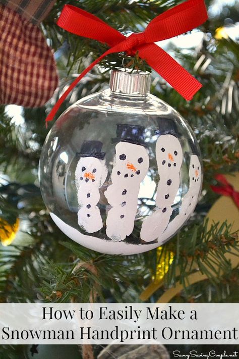 DIY handprint snowman ornament Snowman Handprint Ornament, Snowman Handprint, Handprint Christmas Tree, Christmas Handprint Crafts, Handprint Ornaments, Handprint Christmas, December Crafts, Christmas Kindergarten, Acrylic Ornaments