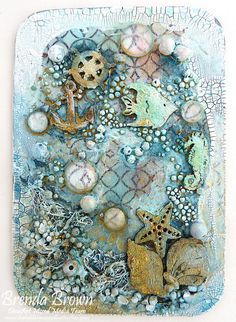 Bumblebees and Butterflies: Down at the bottom of the deep blue sea Underwater Mixed Media Art, Ocean Mixed Media Art, Mermaid Journal, Altered Canvas, Nautical Colors, Mixed Media Art Tutorials, The Deep Blue Sea, Multimedia Arts, Mixed Media Art Canvas