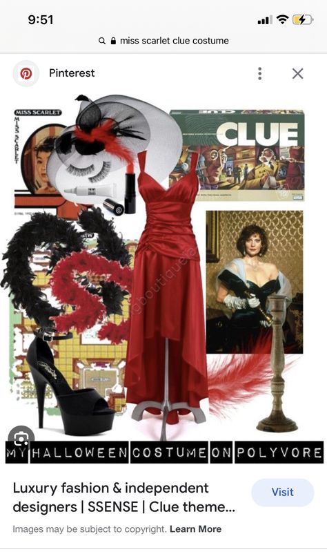 Mrs Scarlett Clue Costume, Mrs White Clue Costume Ideas, Scarlet Clue Costume, Ms Scarlett Clue Costume, Miss Scarlet Costume Clue, Miss Scarlet Clue, Clue Characters, Clue Costume, Homecoming Inspo