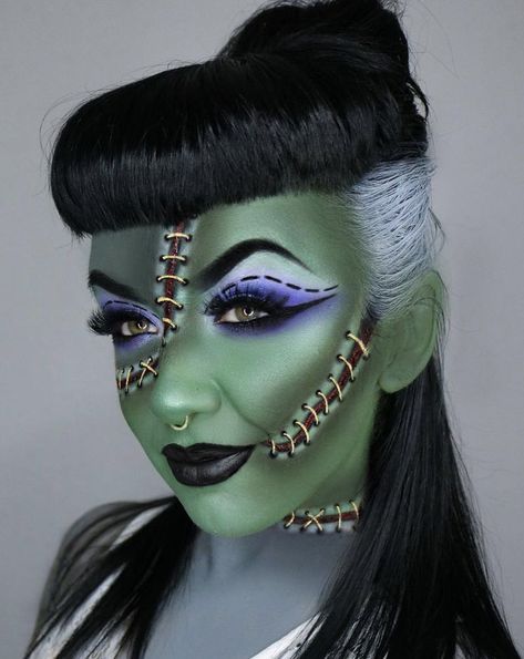 Frankenstein Makeup, Best Halloween Makeup, Fantasy Make-up, Frankenstein Costume, Halloween Make-up Looks, Creepy Halloween Makeup, Cute Halloween Makeup, Cool Halloween Makeup, Face Art Makeup