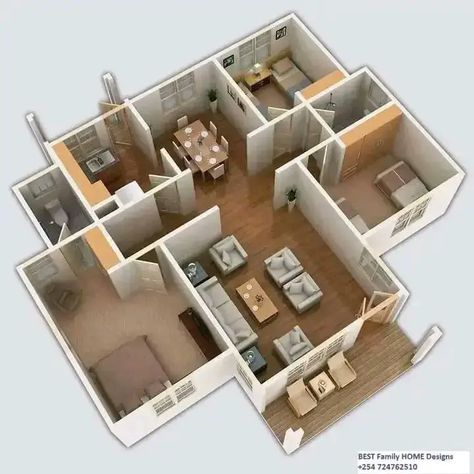 House Designs In Kenya, Small House Design Philippines, Three Bedroom Apartment, 4 Bedroom House Designs, Small Modern House Plans, Three Bedroom House Plan, Small House Layout, Modern Small House Design, House Floor Design