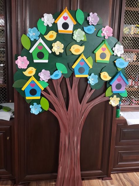 Paper Tree Door Decoration, Classroom Door Tree Ideas, Tree On Classroom Door, 3d Tree Door Decoration, 3d Tree For Classroom, Classroom Family Tree, Fall Classroom Decorations Ideas, Classroom Ceiling Decorations, Diy Crafts Butterfly