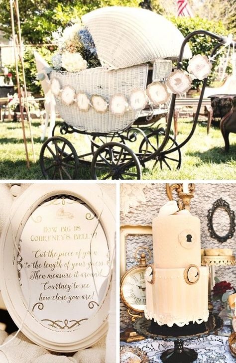 Vintage Themed Baby Shower Decorations and Party Favors Vintage Theme Baby Shower Ideas, Vintage Baby Shower Decorations, Victorian Baby Shower, Vintage Baby Girl Nursery, Victorian Baby, Girl Shower Themes, Baby Shower Gender Neutral, Shower Vintage, Kids Rocking Chair