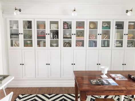 10 Built-In Ikea Hacks To Make Your Jaw Drop - Hither & Thither Billy Ikea, Ikea Desk Hack, Billy Bookcase Hack, Ikea Billy Bookcase Hack, Bookcase With Glass Doors, Ikea Billy Bookcase, Ikea Billy, Billy Bookcase, Diy Ikea Hacks